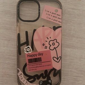 iPhone 14 Pink and Black Floral Phone Case